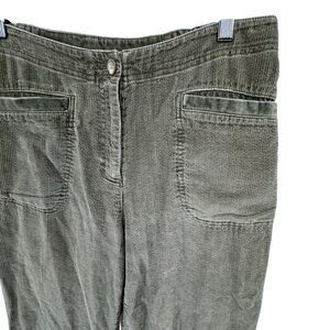 J Jill Vintage Wide Leg Cotton Corduroy Pants Green Velvet Trim Womens Size 10
